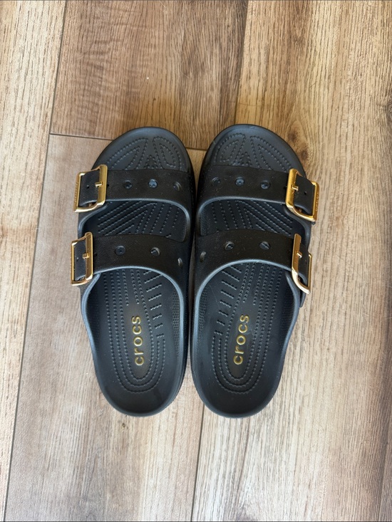 CROCS Shoes - CROCS Black Slides with Gold Buckles